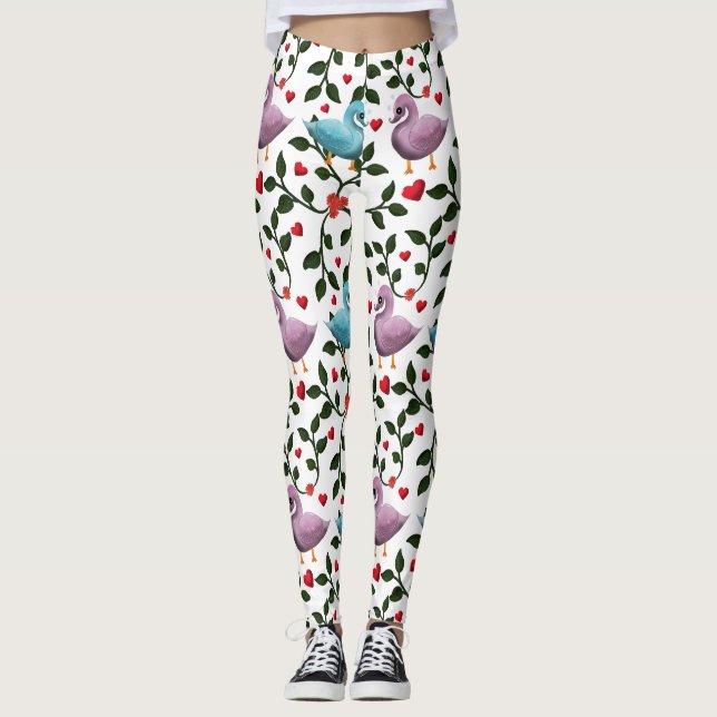 Cute birds floral pattern  leggings (Front)