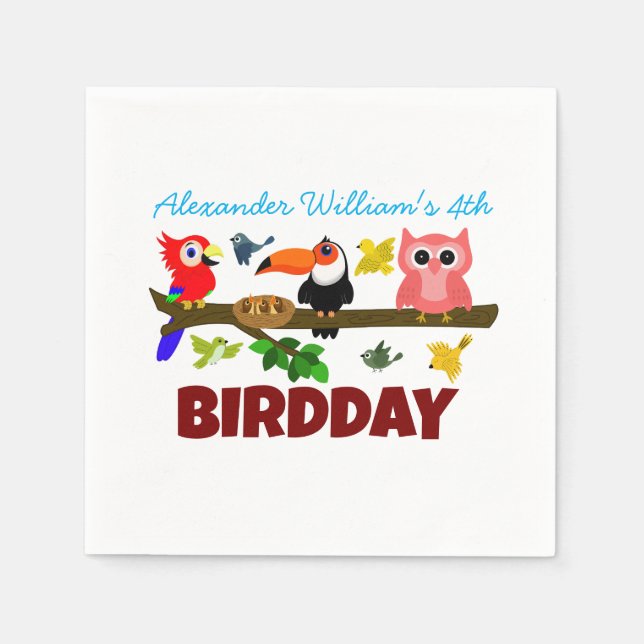 Cute Birds Illustration Bird Birthday Napkin (Front)