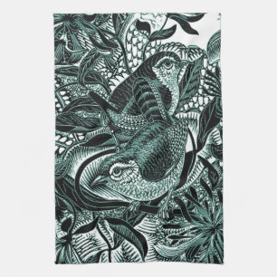 Cute Birds In Forest Vintage Art Tea Towel
