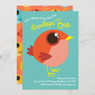 Cute Birds Kids 1st Birthday Party Invitation