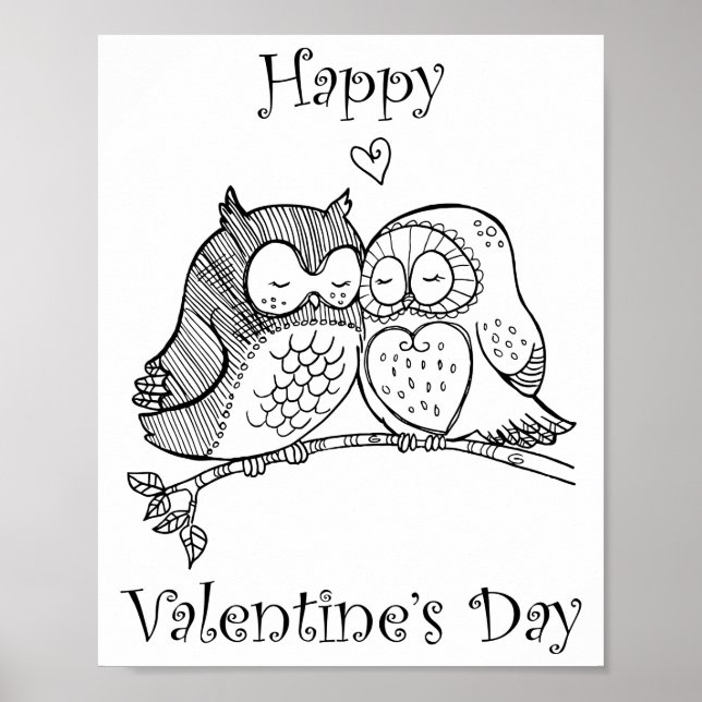 Cute Birds Love Couple Owl Romance Line Art No 1/3 Poster (Front)