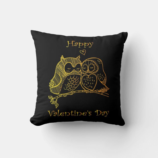 Cute Birds Love Couple Owl Romance Line Art No 3/3 Cushion (Front)