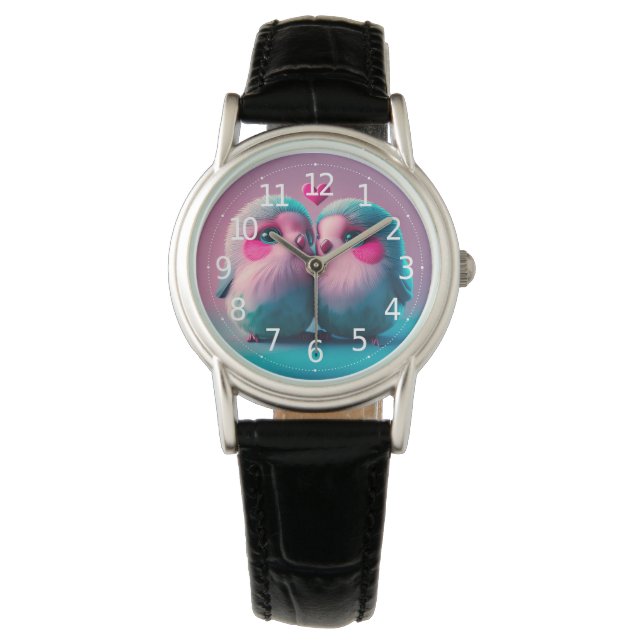 Cute Birds Love Hearts Valentine Inspired Artwork Watch (Front)