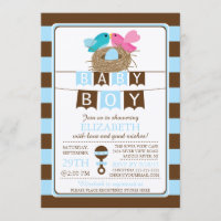 Cute Birds Nest Boys Baby Shower Invitation