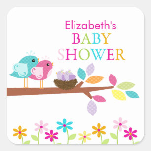 Cute Birds Nest Thank You Twins Baby Shower Square Sticker