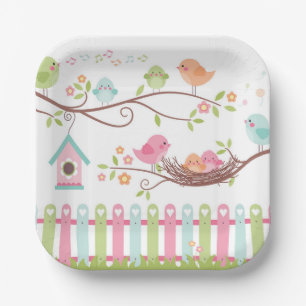 Cute Birds Nest White Paper Plate
