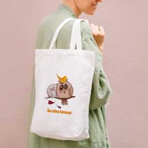 Cute birds on a branch Tote Bags