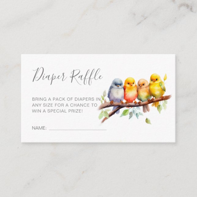 Cute Birds on Branch Baby Shower Diaper Raffle Enclosure Card (Front)