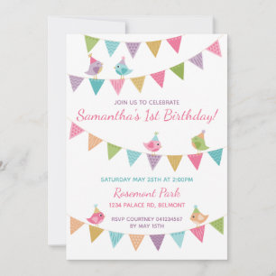 Cute Birds on Bunting Customisable Invitation