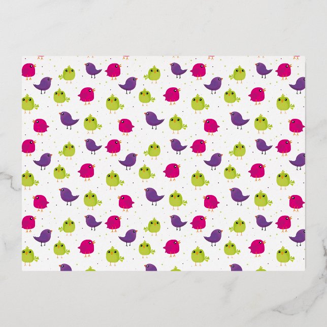 Cute birds pattern foil invitation postcard (Front)