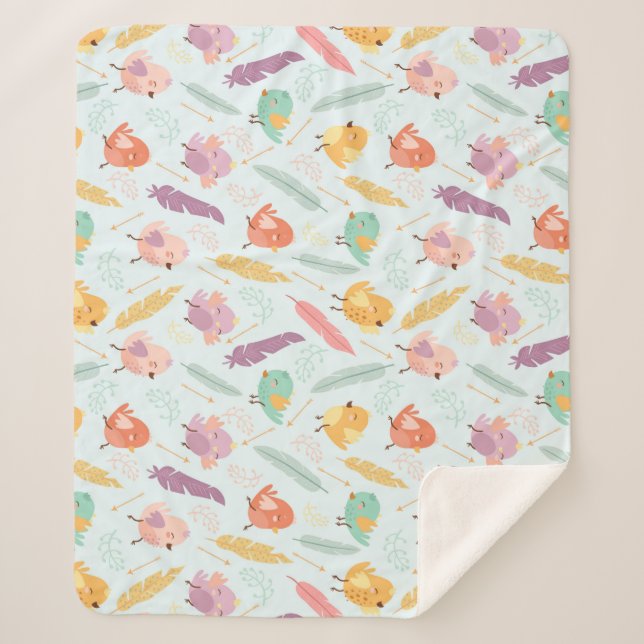 Cute Birds Sherpa Blanket (Front)