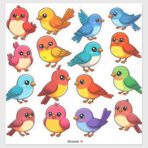 Cute Birds Sticker Set   Cartoon Kawaii Animal