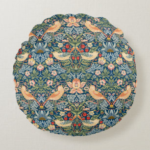 Cute Birds, Strawberry Thief Vintage Art Round Cushion