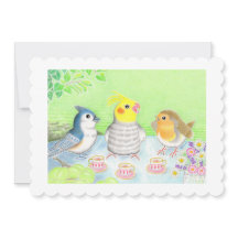 Cute Birds Tea Party Flat Card