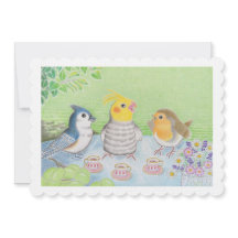 Cute Birds Tea Party Flat Card