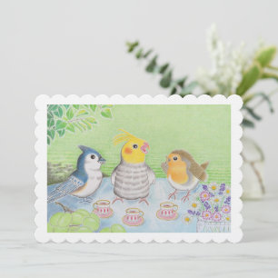 Cute Birds Tea Party Flat Card
