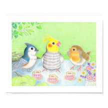 Cute Birds Tea Party Nursery Art Print Poster