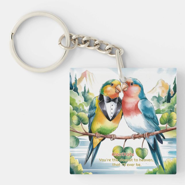 Cute Birds Valentine's Day Key Ring (Front)