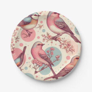 Cute Birds Vintage Painting Paper Plate