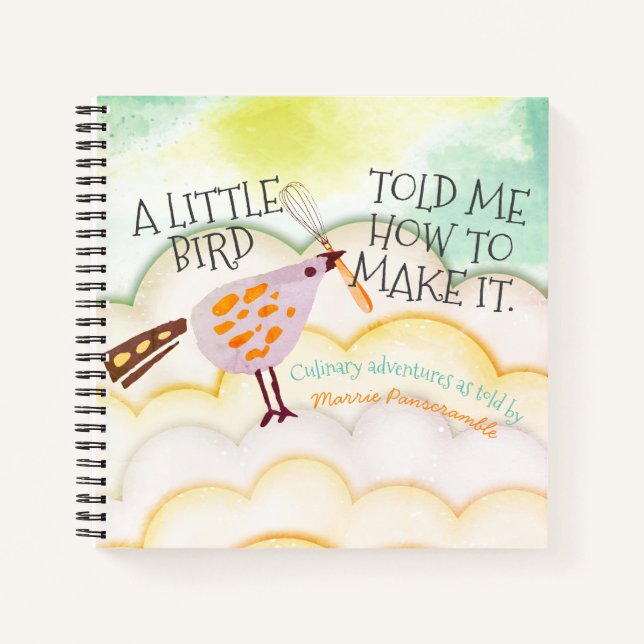 Cute birds whisk personalised recipe cookbook notebook (Front)