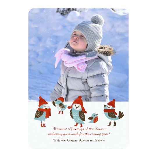 Cute Birds with Winter Clothes Photo Card