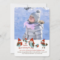 Cute Birds with Winter Clothes Photo Card