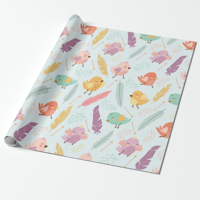 Cute Birds Wrapping Paper (Unrolled)