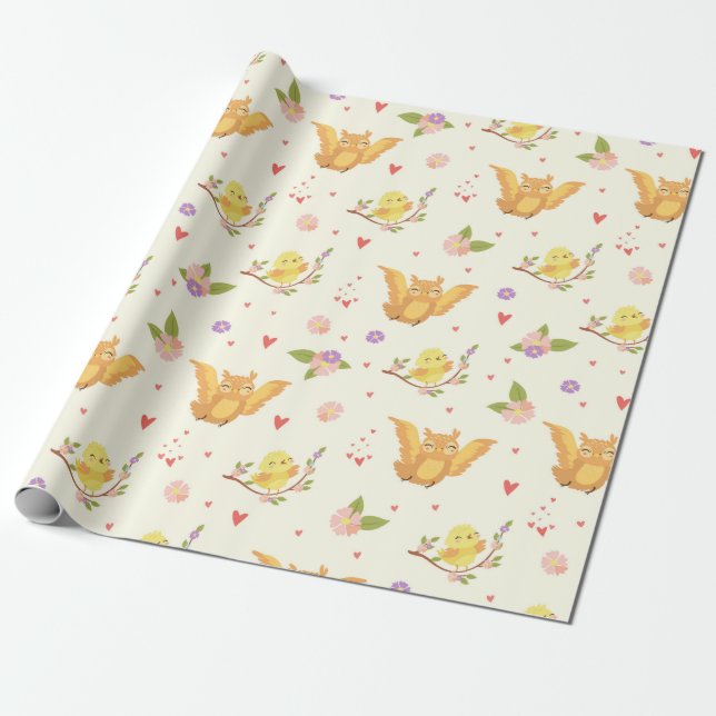 Cute Birds Wrapping Paper (Unrolled)