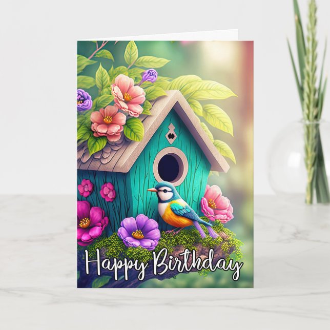 Cute Birdwatchers Birdhouse Illustration Card (Front)