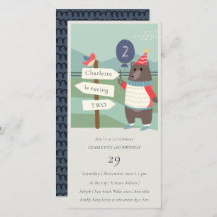 Cute Birdy Bear Milestone Any Age Birthday Invite