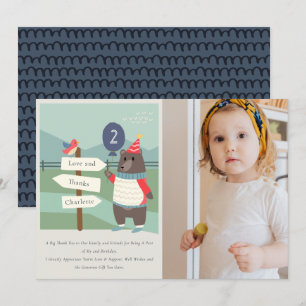 Cute Birdy Bear Milestone Any Age Photo Birthday Thank You Card