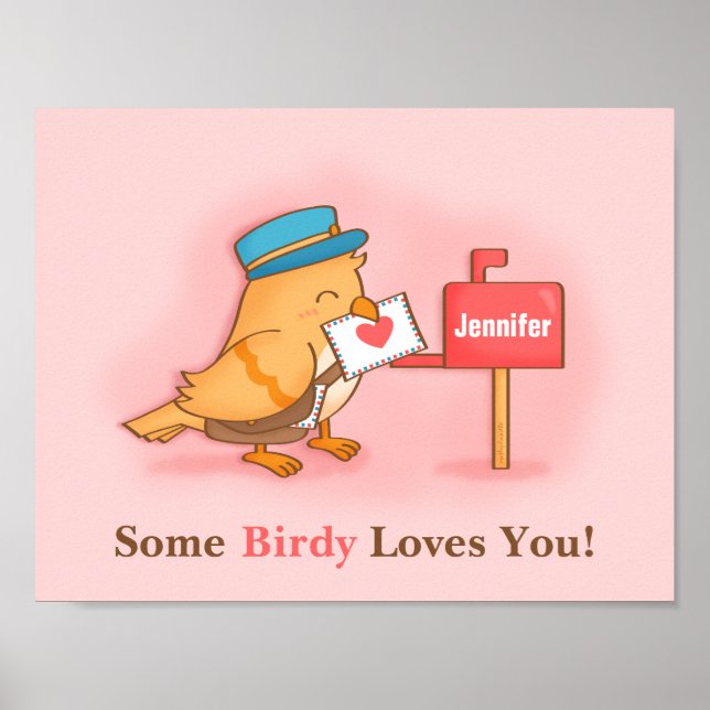 Cute Birdy Loves You Pun Humour Room Decor (Front)