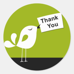 Cute Birdy Thank You Sticker (olive)