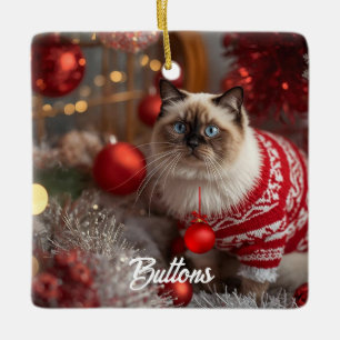 Cute Birman Cat Christmas Personalised Ornament