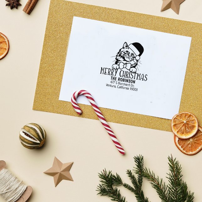 Cute Birman Cat Return Address Christmas  Rubber Stamp (Creator Uploaded)