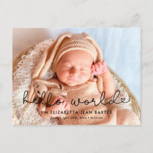 Cute birth announcement photo - Hello world Postcard