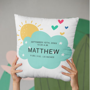 Cute Birth Stats Newborn Baby Throw Pillow