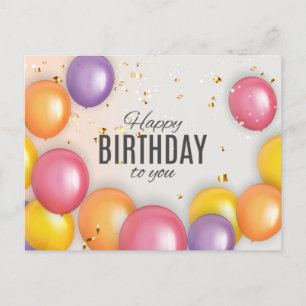 Cute Birthday Balloon Confetti Modern Postcard