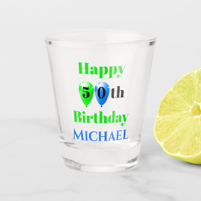 Cute Birthday Balloons Add Name Age Shot Glass (Front)
