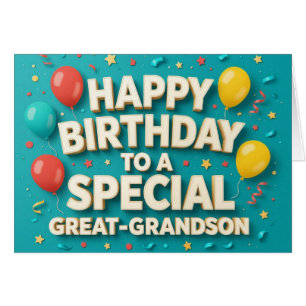 Cute Birthday Balloons Card for Great Grandson