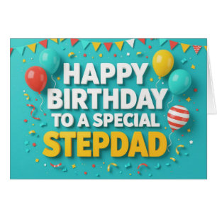 Cute Birthday Balloons Card for Stepdad