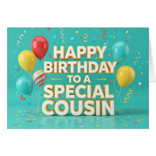 Cute Birthday Balloons & Confetti Card for Cousin