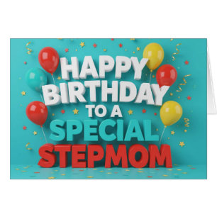 Cute Birthday Balloons & Confetti Card for Stepmom