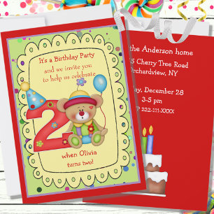 Cute Birthday Bear Age 2 Invitation