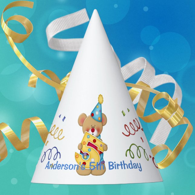 Cute Birthday Bear Age 5 Party Hat (Creator Uploaded)