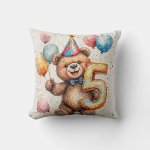 Cute Birthday Bear With Balloons And Party Hat Cushion