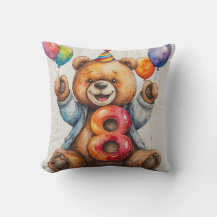 Cute Birthday Bear With Balloons And Party Hat Cushion