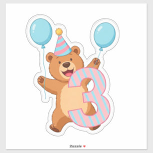 Cute Birthday Bear With Party Hat And Balloons