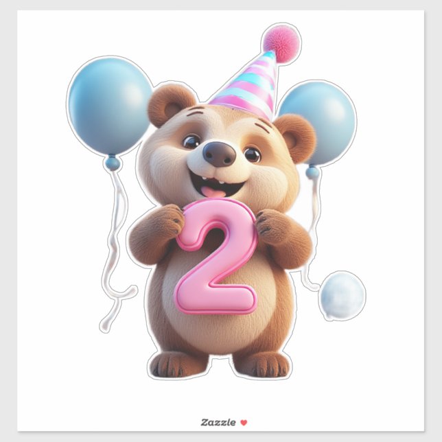 Cute Birthday Bear With Party Hat And Balloons (Sheet)