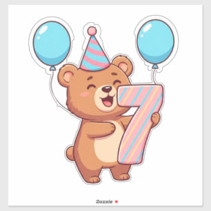 Cute Birthday Bear With Party Hat And Balloons